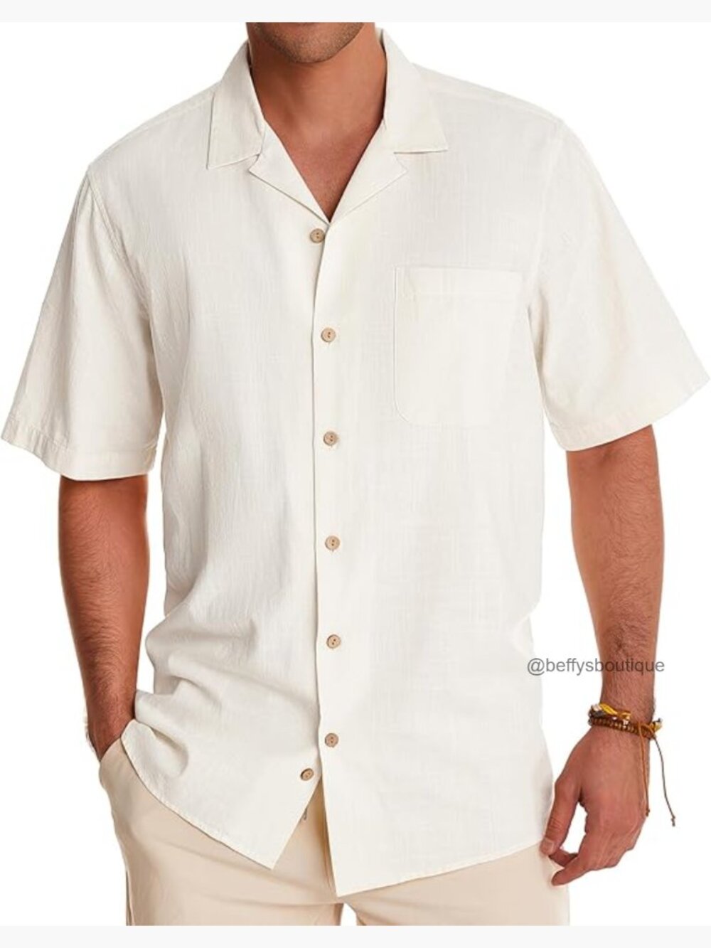 Men's Linen Cotton Hawaiian Shirt Short Sleeve Button Down Casual Summer